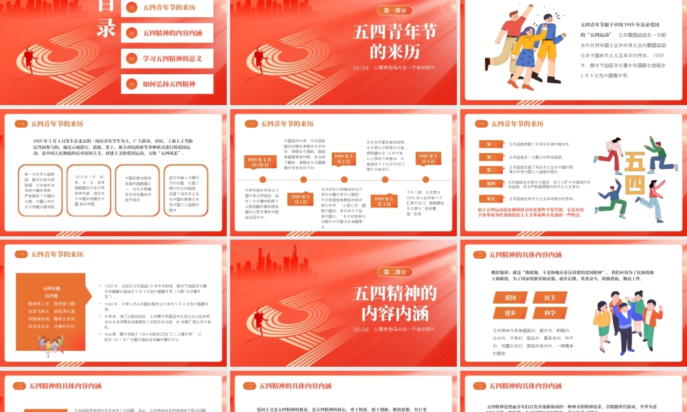 红色简约五四青年节介绍 .pptx