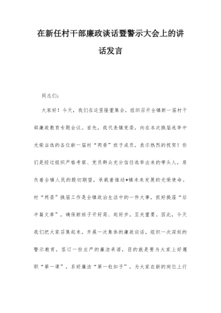 在新任村干部廉政谈话暨警示大会上的讲话发言.docx
