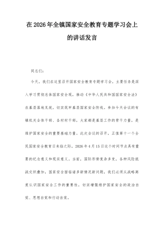 在2026年全镇国家安全教育专题学习会上的讲话发言.docx