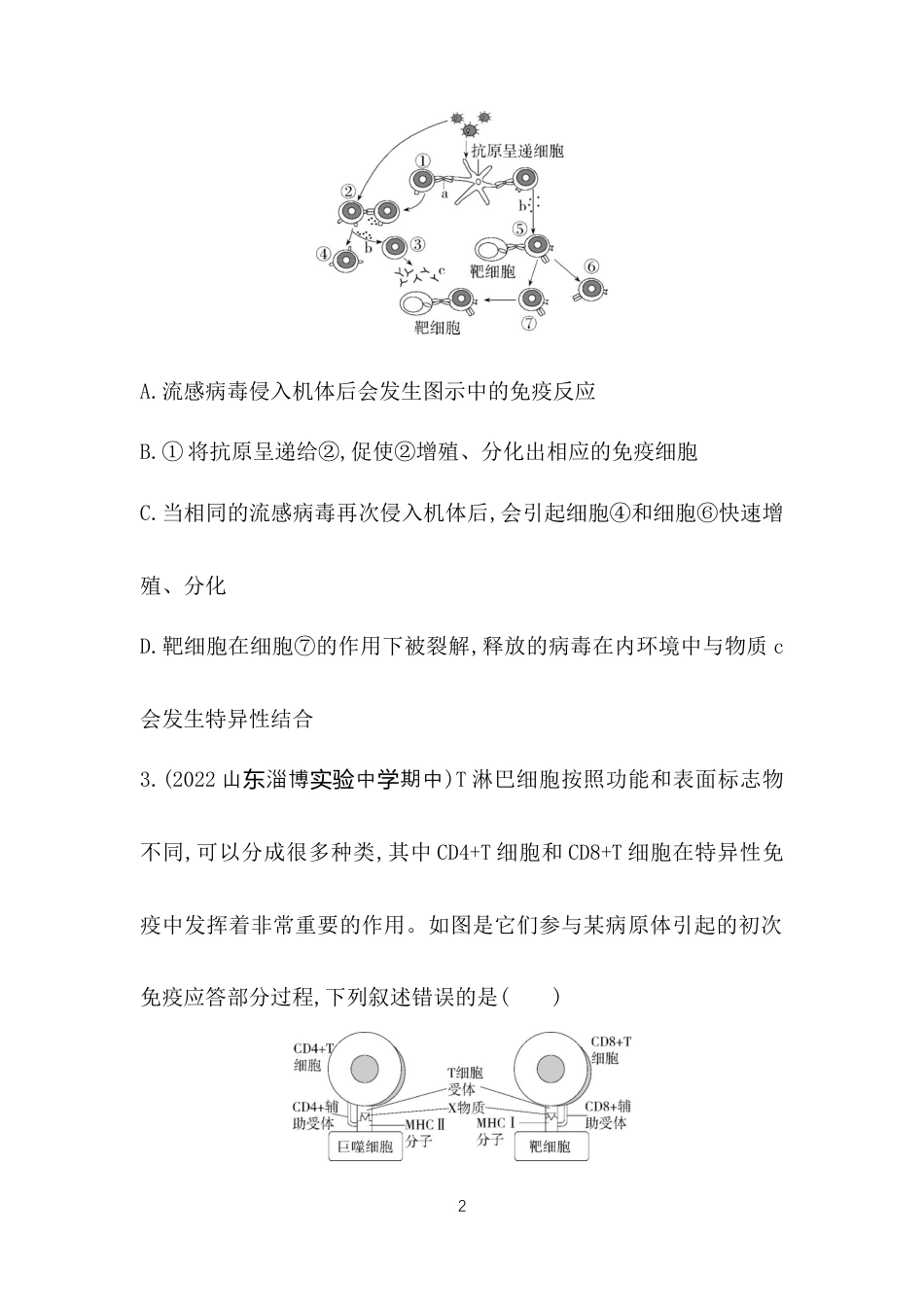 专题强化练3　体液免疫和细胞免疫过程及其综合.docx_第2页