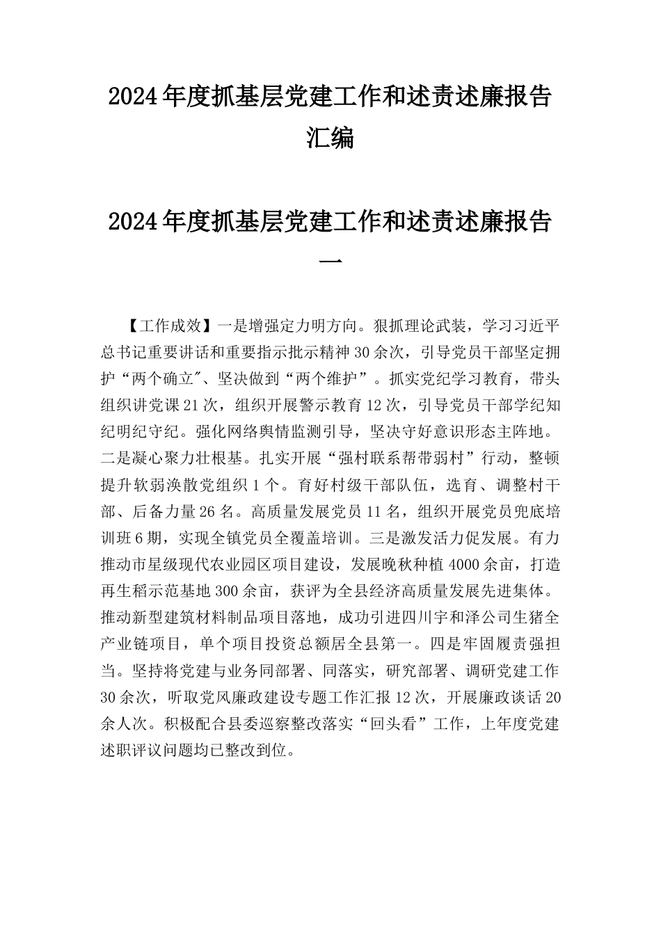 （2024年）度抓基层党建工作和述责述廉报告汇编.docx_第1页