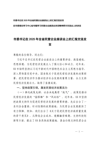 在2025年民营企业座谈会上的汇报交流发言+在理论学习中心组专题学习民营企业座谈会讲话精神研讨交流会上的讲话.docx