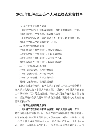 （2024年）组织生活会个人对照检查发言材料.docx