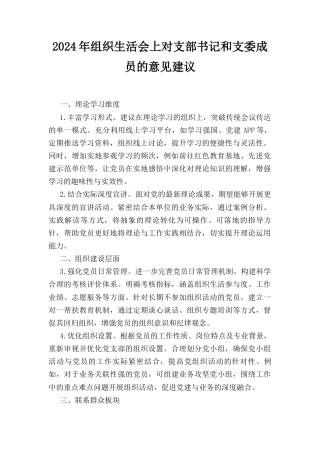 （2024年）组织生活会上对支部书记和支委成员的意见建议.docx