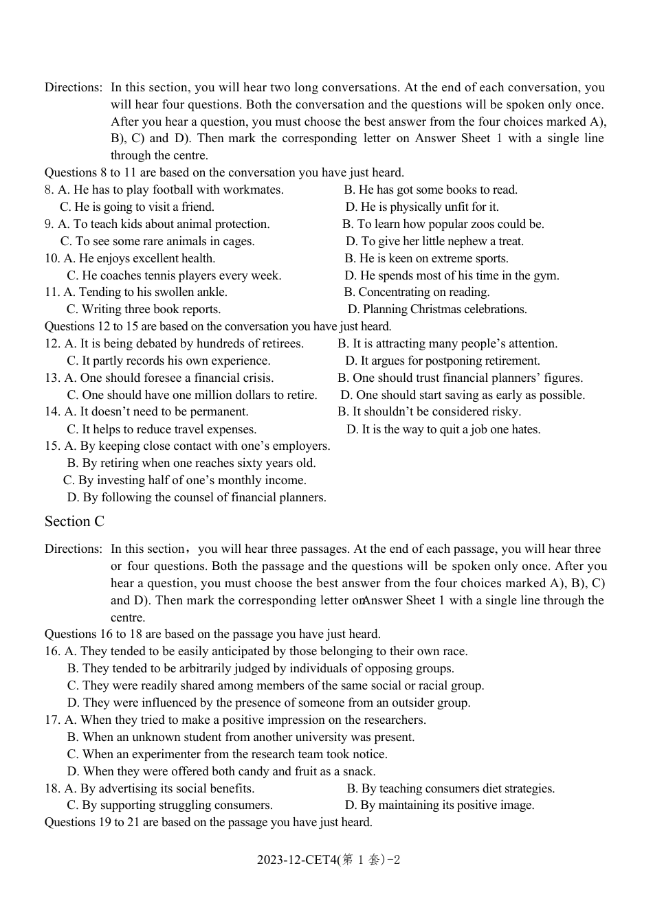 2023年12月英语四级真题及答案(共三套).PDF_第2页