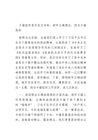 乡镇组织员发言材料：树牢正确理念担当乡镇使命.docx