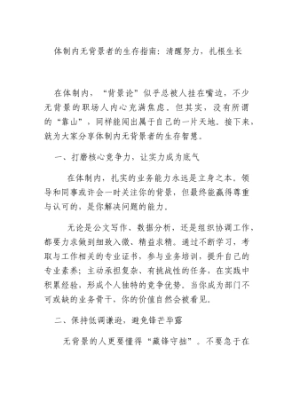体制内无背景者的生存指南：清醒努力扎根生长.docx