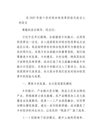 在2025年前十农村综合性改革经验交流会上的发言.docx