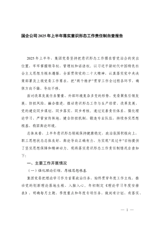 2篇 国企公司2025年上半年落实意形态工作责任制情况自查报告.docx