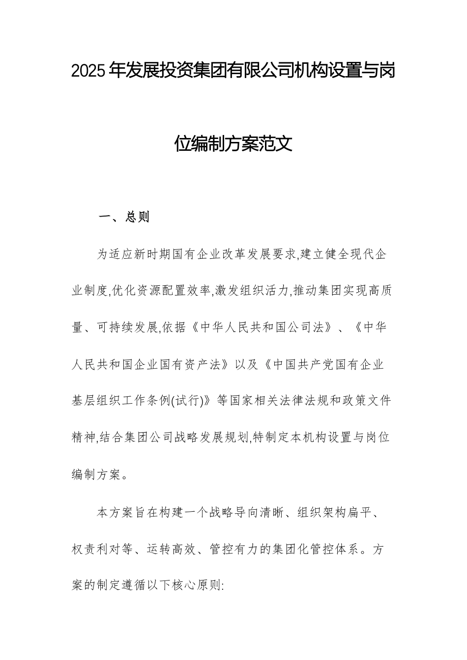 2025年发展投资集团有限公司机构设置与岗位编制方案范文.docx_第1页