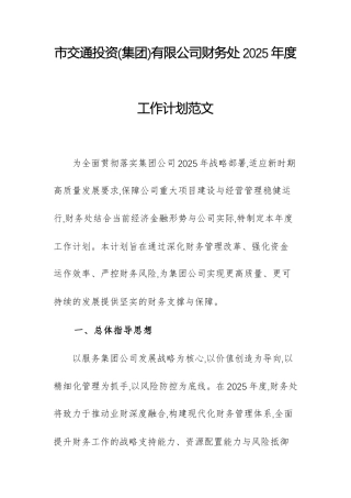 交通投资(集团)有限公司财务处2025年度工作计划范文.docx