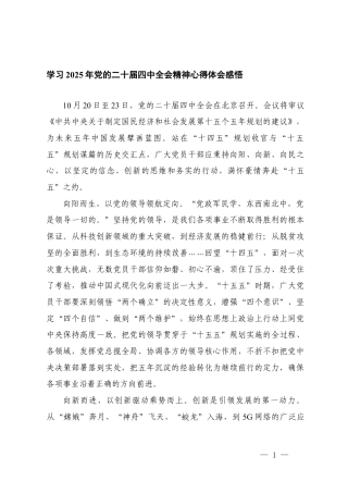 学习2025年党的二十届四次全会精神心得体会感悟.docx