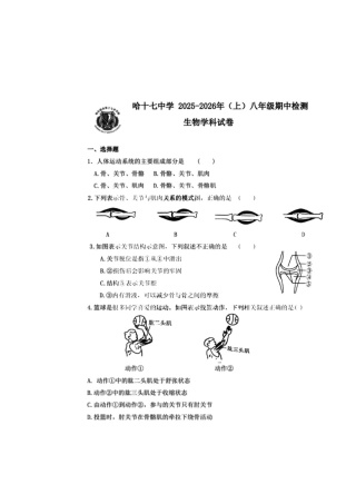 2025年哈17中八年级生物期中测试卷.docx
