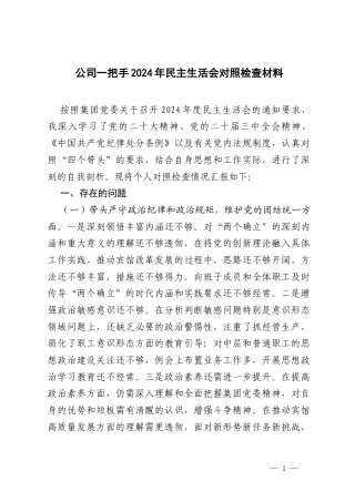 公司一把手2024年民主生活会对照检查材料.docx