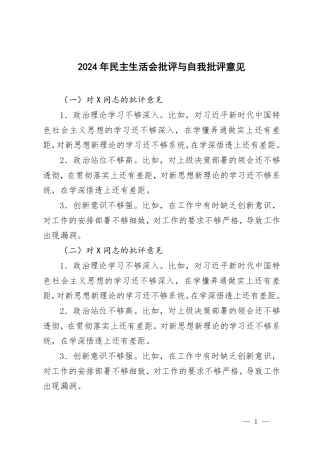 2024年民主生活会批评与自我批评意见.pdf
