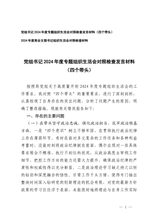 （四个带头）2025年党组书记、商会支部书记组织生活会对照检查材料.docx