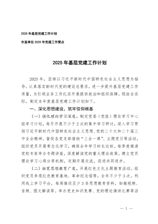 2025年基层党建工作计划+单位2025年党建工作要点.pdf