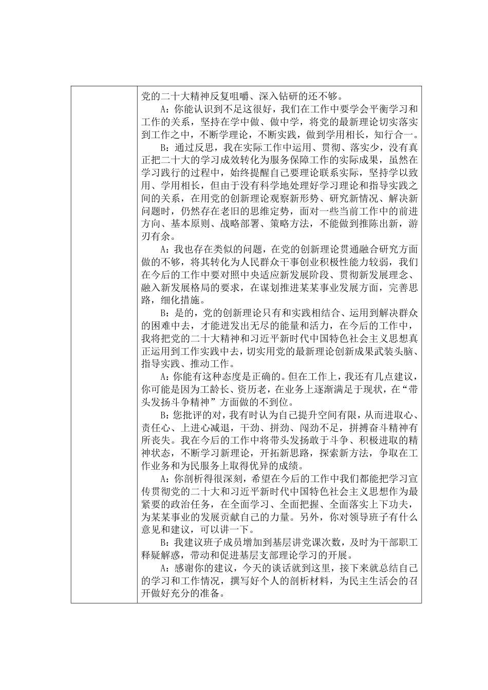 2025年民主生活会谈心谈话记录表+党员领导干部民主生活会谈心谈话记录表.pdf_第2页