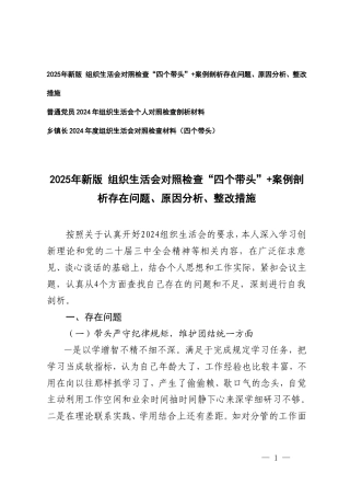 2025年新版 组织生活会对照检查“四个带头”+案例剖析存在问题、原因分析、整改措施.doc