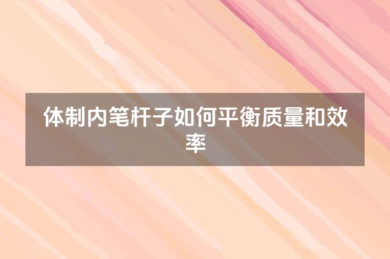 体制内笔杆子如何平衡质量和效率