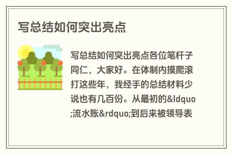 写总结如何突出亮点